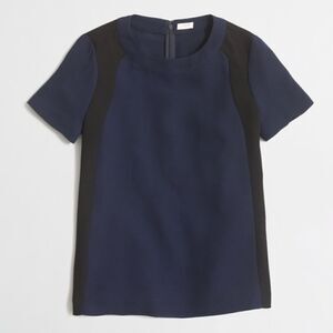 NWT J. Crew Navy Blue Black Colorblock Short Sleeve Crepe Top B9470